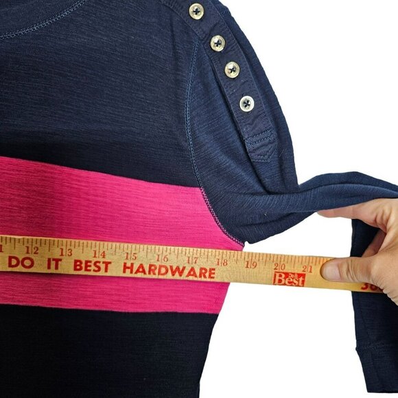 Lauren Jeans Co. Ralph Lauren Navy‎ Pink Striped Button Shoulder Sweater Top L - Picture 8 of 8